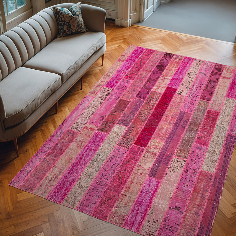 Rosado Alfombra De Retazos Turca Sobre-teñida - 205 cm x 305 cm - K0051290