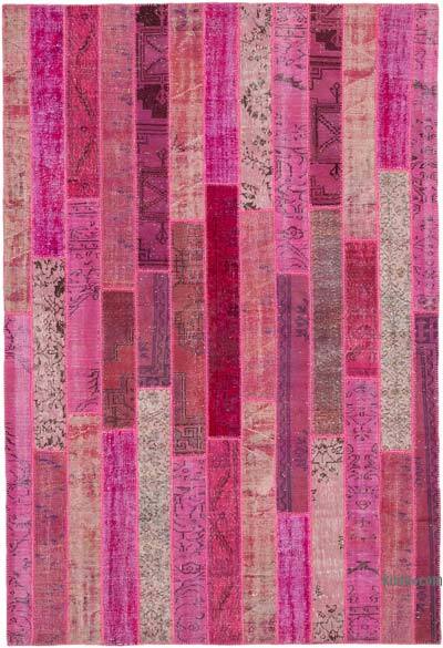 Pink Patchwork Hand-Knotted Turkish Rug - 6' 9" x 10'  (81 in. x 120 in.)