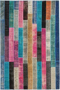Multicolor Patchwork Hand-Knotted Turkish Rug - 6' 7" x 9' 10" (79" x 118")