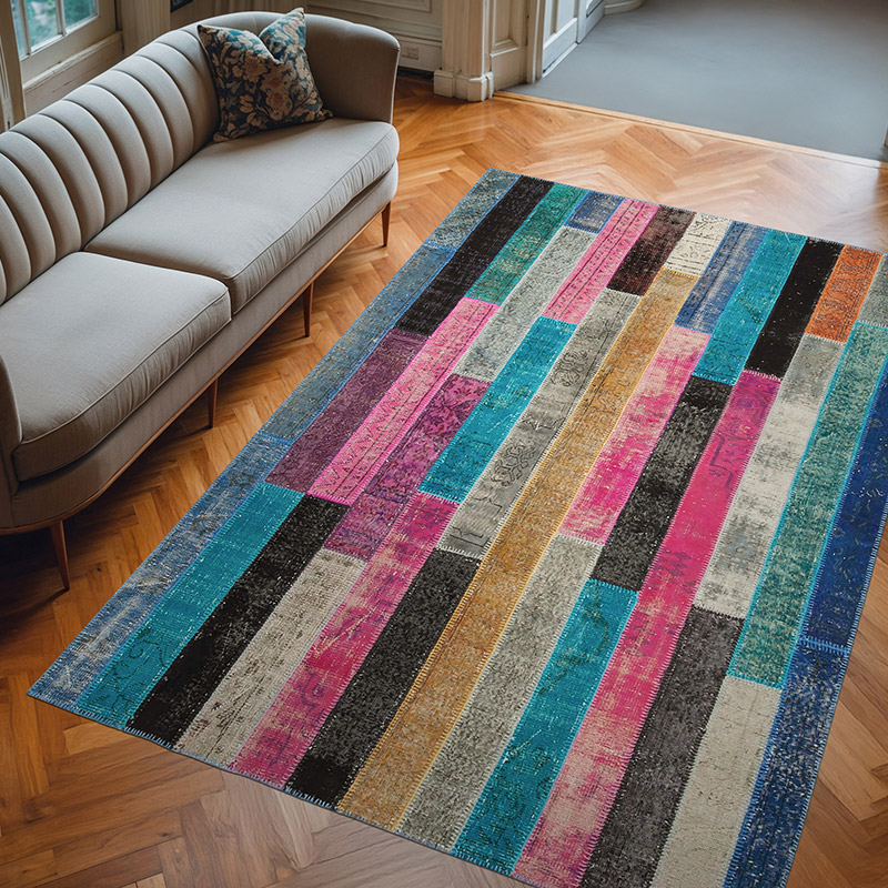 Çok Renkli Boyalı Patchwork Halı - 200 cm x 300 cm - K0051291