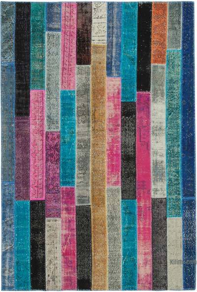 Multicolor Patchwork Hand-Knotted Turkish Rug - 6' 7" x 9' 10" (79 in. x 118 in.)