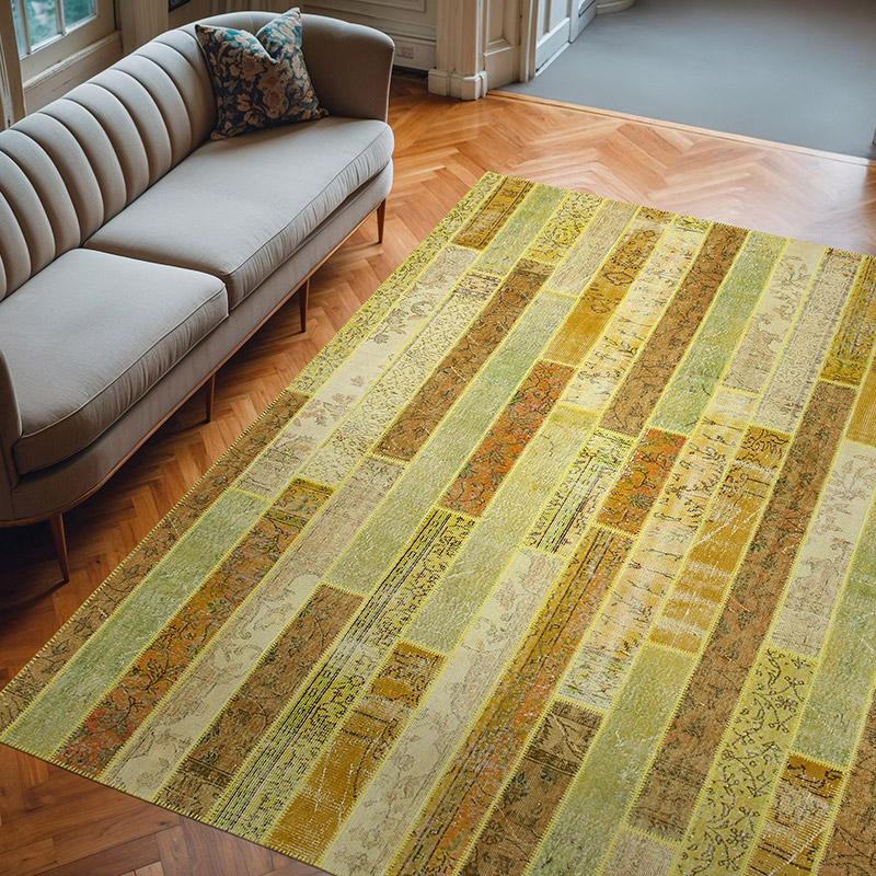 Amarillo Alfombra De Retazos Turca Sobre-teñida - 248 cm x 305 cm - K0051294