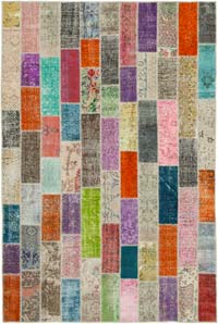 Multicolor Patchwork Hand-Knotted Turkish Rug - 6' 9" x 10' 1" (81" x 121")