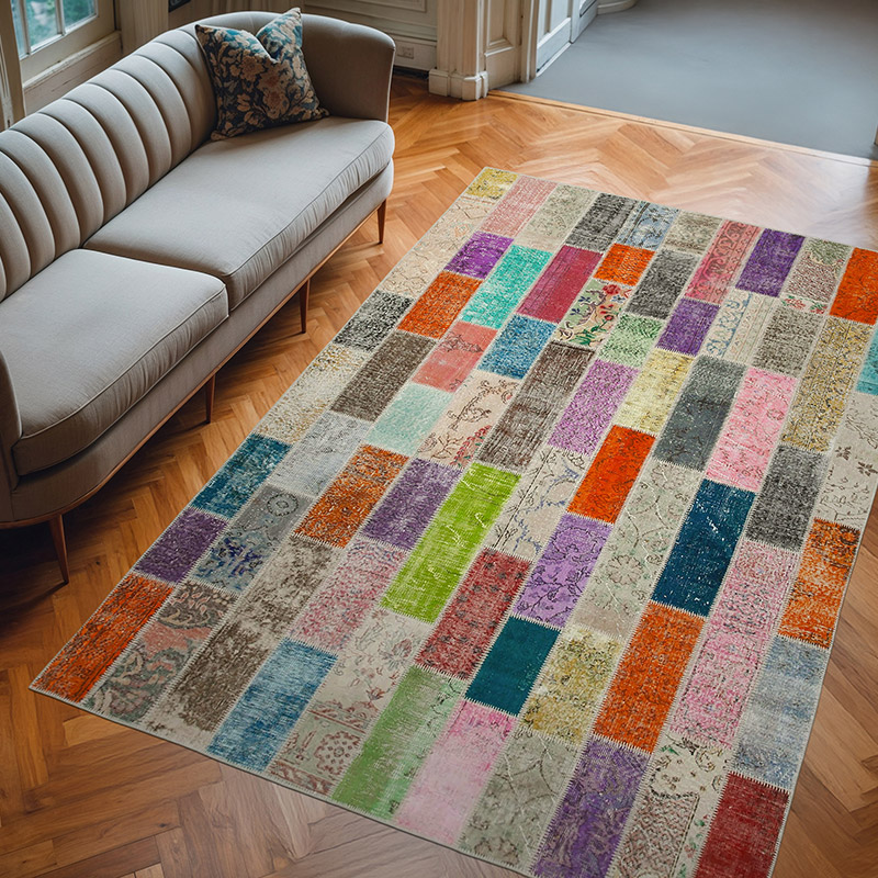 Çok Renkli Boyalı Patchwork Halı - 206 cm x 307 cm - K0051295