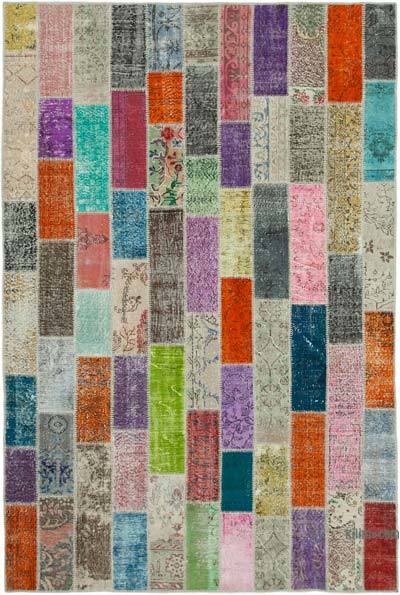 Multicolor Patchwork Hand-Knotted Turkish Rug - 6' 9" x 10' 1" (81 in. x 121 in.)
