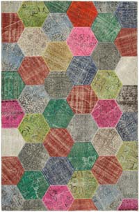 Multicolor Patchwork Hand-Knotted Turkish Rug - 6' 8" x 10'  (80" x 120")
