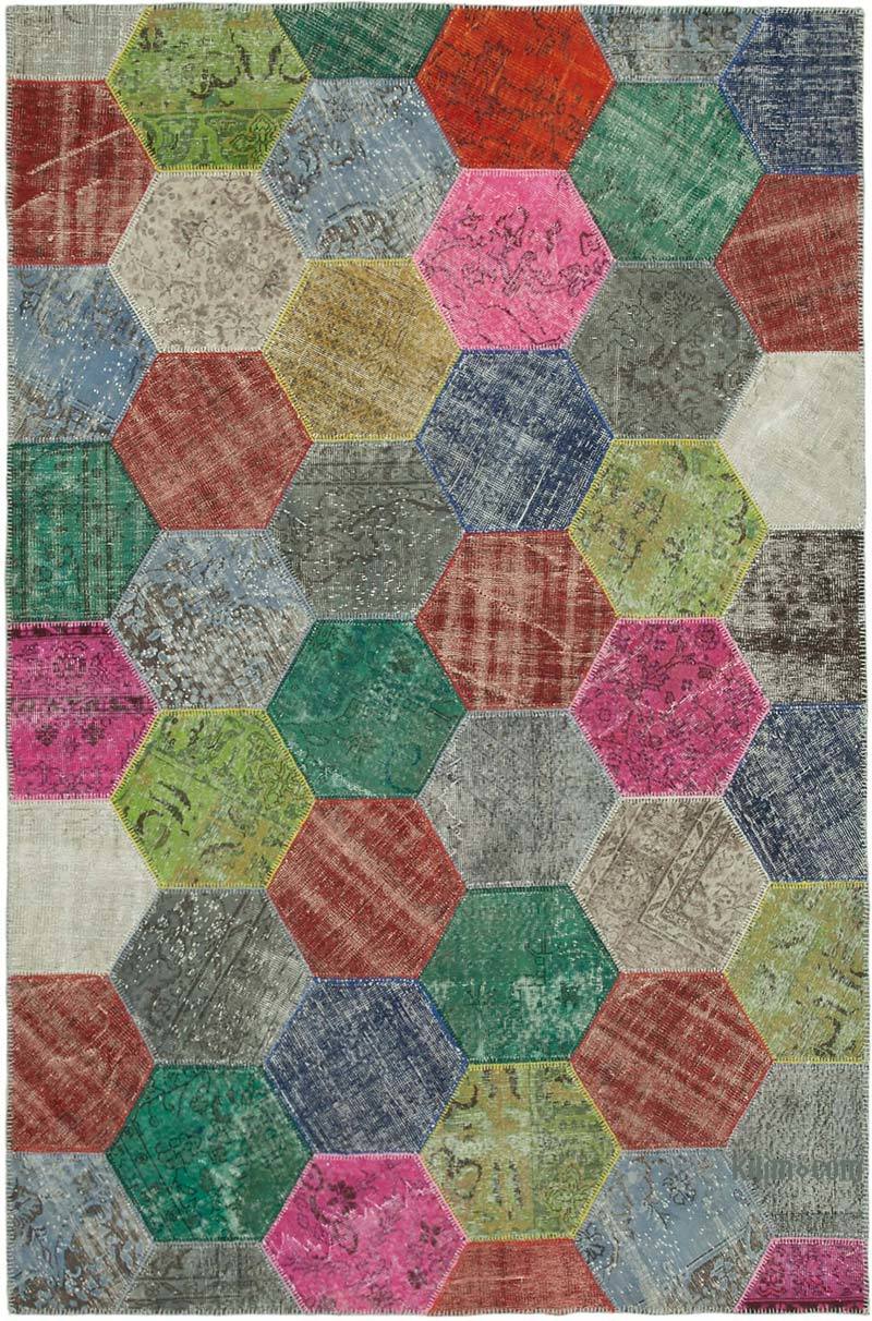 Multicolor Patchwork Hand-Knotted Turkish Rug - 6' 8" x 10'  (80 in. x 120 in.) - K0051296