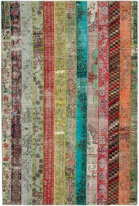 Multicolor Patchwork Hand-Knotted Turkish Rug - 6' 8" x 10'  (80" x 120")