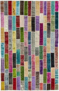 Multicolor Patchwork Hand-Knotted Turkish Rug - 6' 7" x 10' 2" (79" x 122")