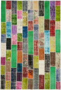Multicolor Patchwork Hand-Knotted Turkish Rug - 6' 7" x 9' 8" (79" x 116")