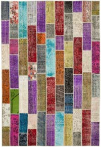 Multicolor Patchwork Hand-Knotted Turkish Rug - 203 cm x 300 cm