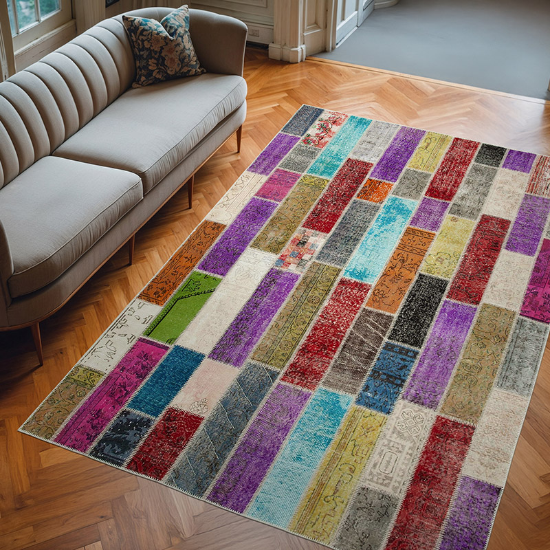 Multicolor Alfombra De Retazos Turca Sobre-teñida - 203 cm x 300 cm - K0051301