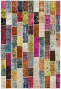 Multicolor Patchwork Hand-Knotted Turkish Rug - 203 cm x 300 cm