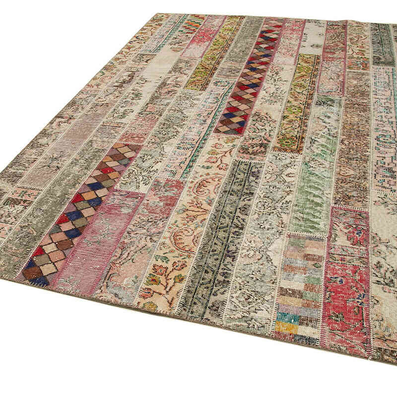 Multicolor, Red Patchwork Hand-Knotted Turkish Rug - 6' 8" x 10'  (80" x 120") - K0051303