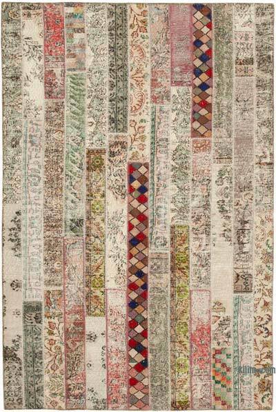 Çok Renkli, Kırmızı Patchwork El Dokuma Halı - 202 cm x 304 cm