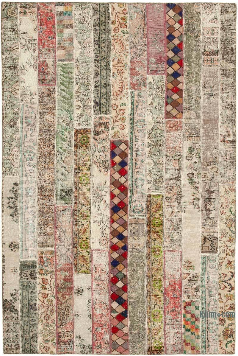 Multicolor, Red Patchwork Hand-Knotted Turkish Rug - 6' 8" x 10'  (80" x 120") - K0051303