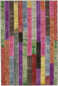 Multicolor Patchwork Hand-Knotted Turkish Rug - 6' 9" x 9' 11" (81" x 119")