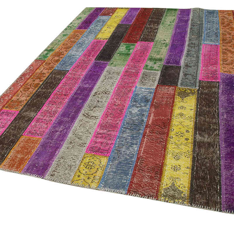 Multicolor Patchwork Hand-Knotted Turkish Rug - 6' 9" x 9' 11" (81" x 119") - K0051304