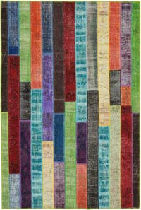 Multicolor Patchwork Hand-Knotted Turkish Rug - 6' 8" x 9' 11" (80" x 119")