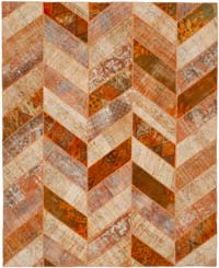 Orange Patchwork Hand-Knotted Turkish Rug - 8' 2" x 10' 1" (98" x 121")