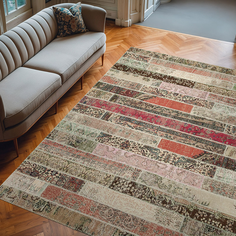 Multicolor, Red Patchwork Hand-Knotted Turkish Rug - 8'  x 10'  (96" x 120") - K0051311