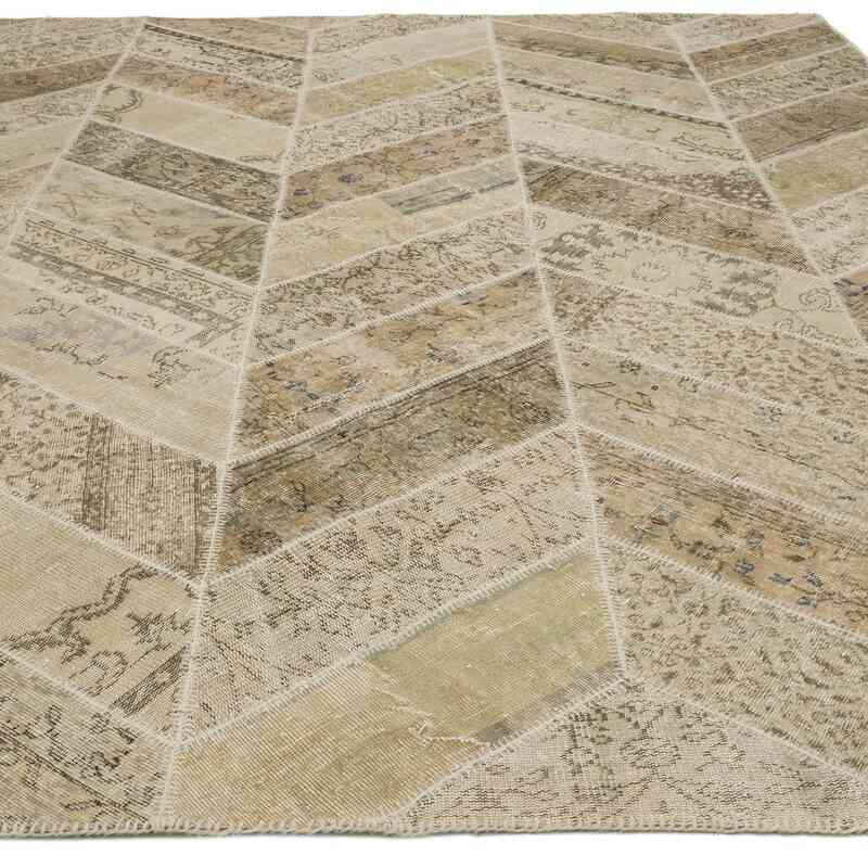 Beige Patchwork Hand-Knotted Turkish Rug - 8' 2" x 10' 3" (98" x 123") - K0051312