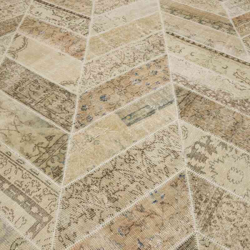 Beige Patchwork Hand-Knotted Turkish Rug - 8' 2" x 10' 3" (98" x 123") - K0051312