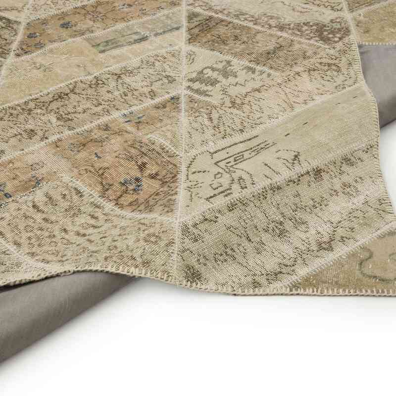 Beige Patchwork Hand-Knotted Turkish Rug - 8' 2" x 10' 3" (98" x 123") - K0051312