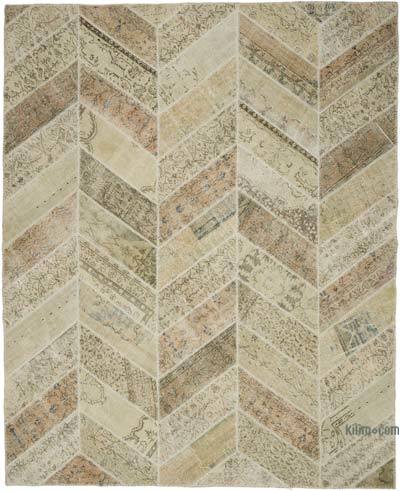 Beige Patchwork Hand-Knotted Turkish Rug - 8' 2" x 10' 3" (98 in. x 123 in.)