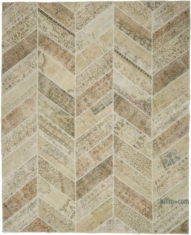 Beige Patchwork Hand-Knotted Turkish Rug - 8' 2" x 10' 3" (98" x 123") - K0051312