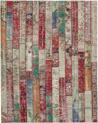 Multicolor, Red Patchwork Hand-Knotted Turkish Rug - 8'  x 10' 1" (96 in. x 121 in.)