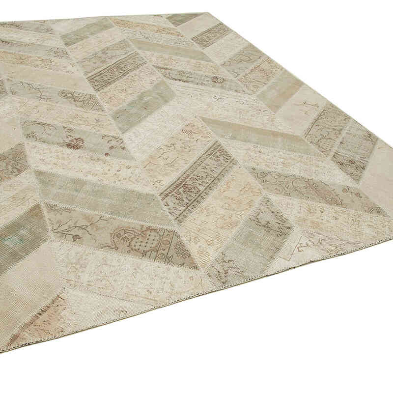 Beige Alfombra De Retazos Turca Sobre-teñida - 244 cm x 307 cm - K0051318