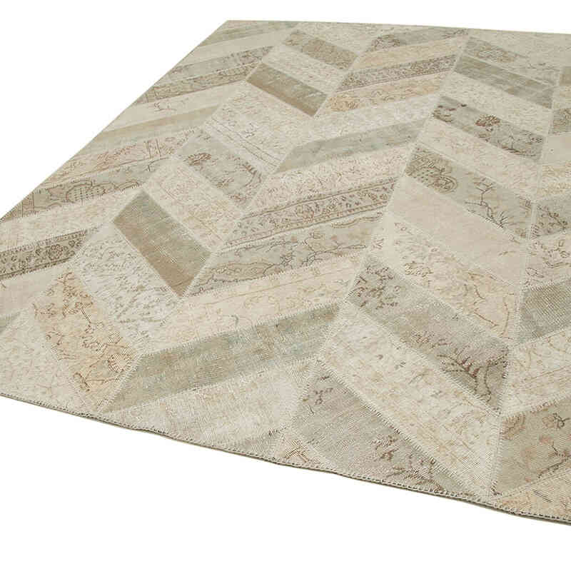 Beige Alfombra De Retazos Turca Sobre-teñida - 244 cm x 307 cm - K0051318