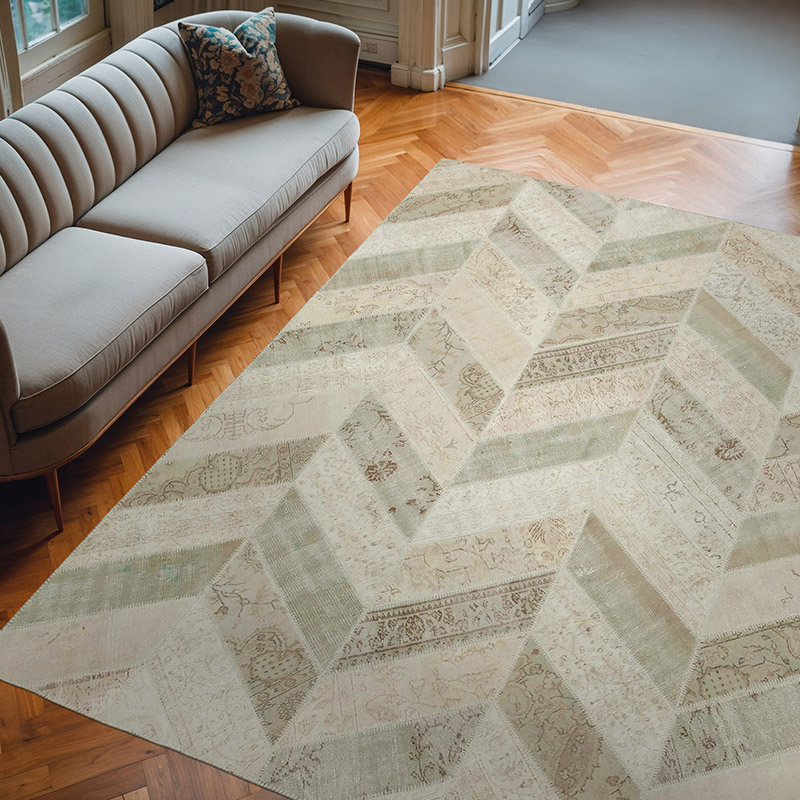 Beige Alfombra De Retazos Turca Sobre-teñida - 244 cm x 307 cm - K0051318