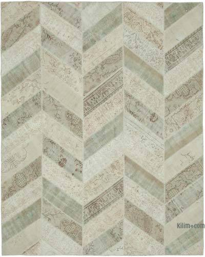 Beige Patchwork Hand-Knotted Turkish Rug - 8'  x 10' 1" (96 in. x 121 in.)