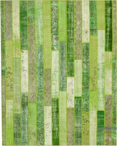Yeşil Boyalı Patchwork Halı - 245 cm x 308 cm