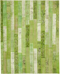 Green Patchwork Hand-Knotted Turkish Rug - 8' 2" x 10' 1" (98" x 121")