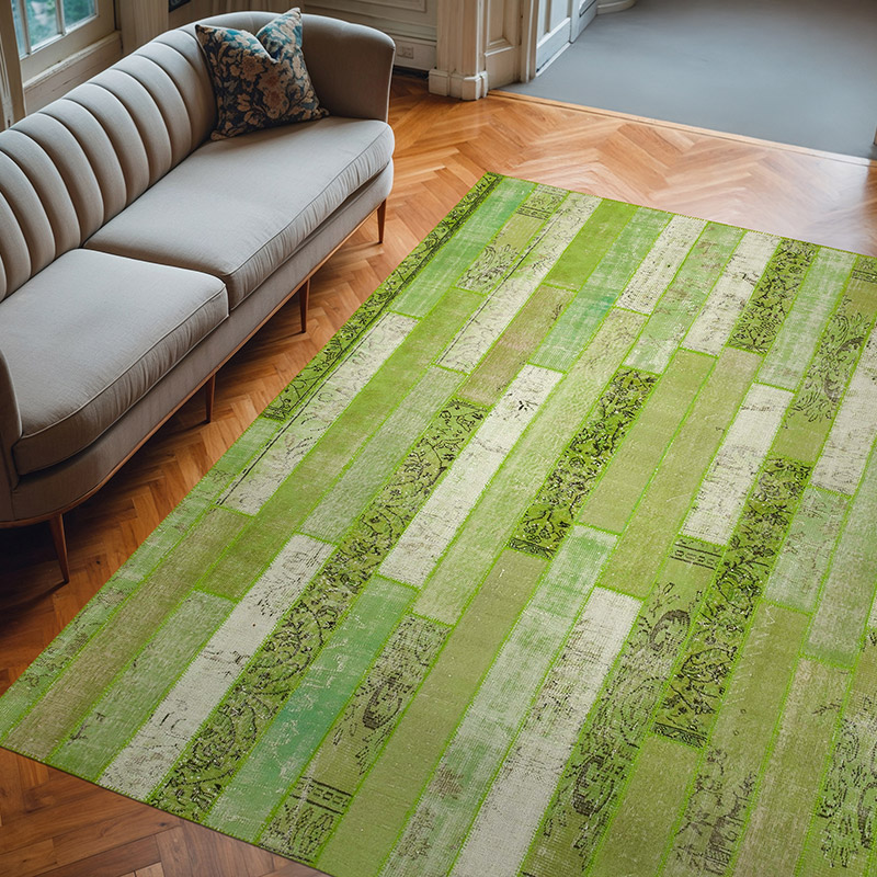 Yeşil Boyalı Patchwork Halı - 248 cm x 308 cm - K0051320