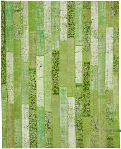 Green Patchwork Hand-Knotted Turkish Rug - 8' 2" x 10' 1" (98 in. x 121 in.)