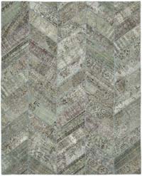 Gray Patchwork Hand-Knotted Turkish Rug - 8' 1" x 10' 1" (97" x 121")