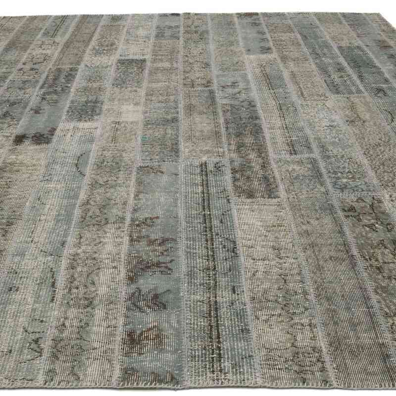 Gray Patchwork Hand-Knotted Turkish Rug - 8' 2" x 9' 11" (98" x 119") - K0051323