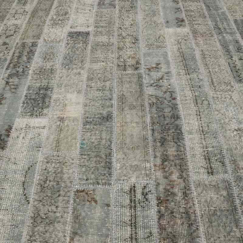 Gray Patchwork Hand-Knotted Turkish Rug - 8' 2" x 9' 11" (98" x 119") - K0051323