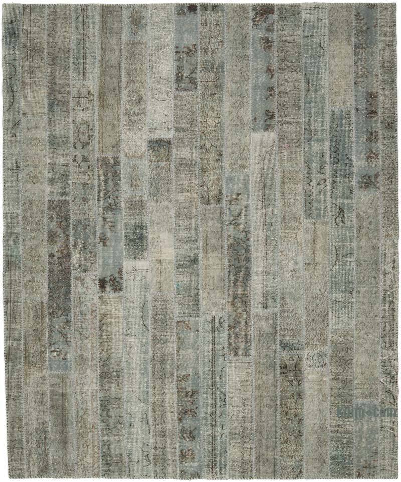 Gray Patchwork Hand-Knotted Turkish Rug - 8' 2" x 9' 11" (98" x 119") - K0051323