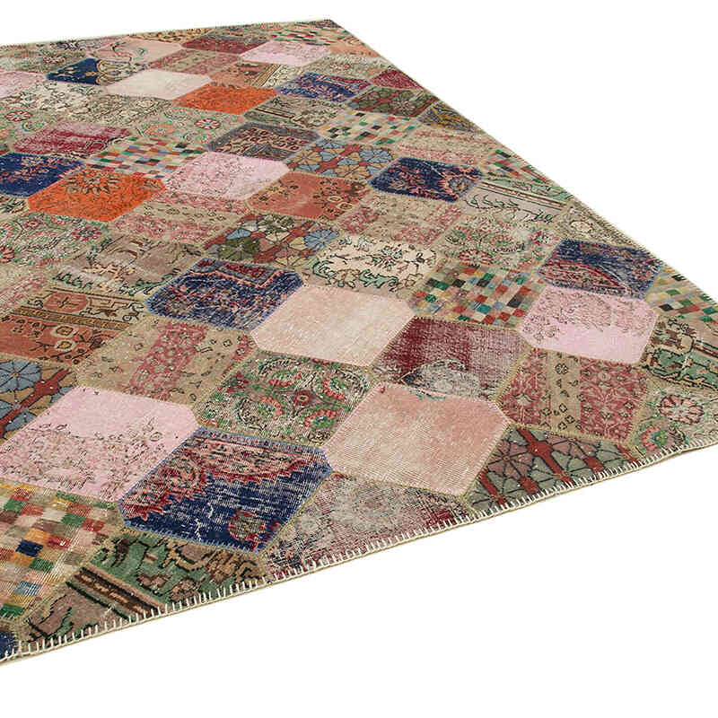 Multicolor Patchwork Hand-Knotted Turkish Rug - 7' 5" x 11' 2" (89" x 134") - K0051326