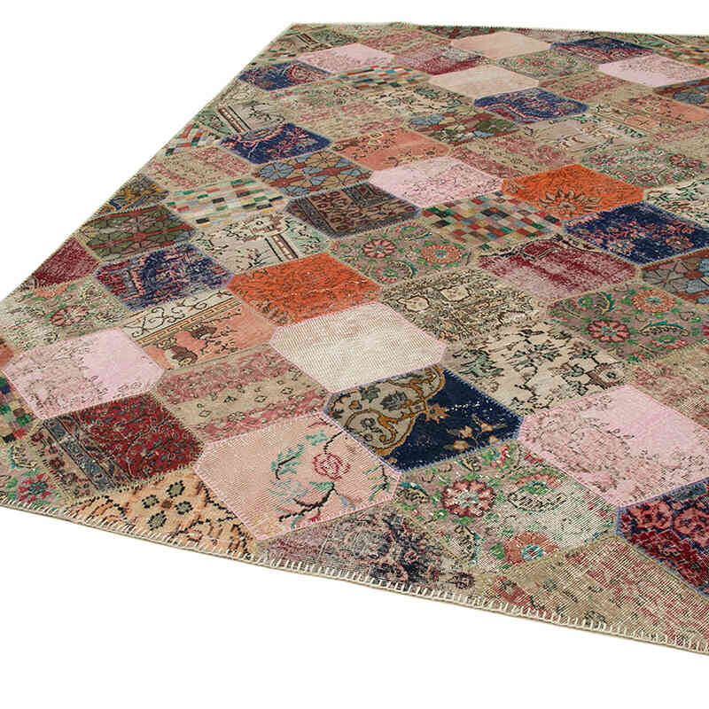 Multicolor Patchwork Hand-Knotted Turkish Rug - 7' 5" x 11' 2" (89" x 134") - K0051326