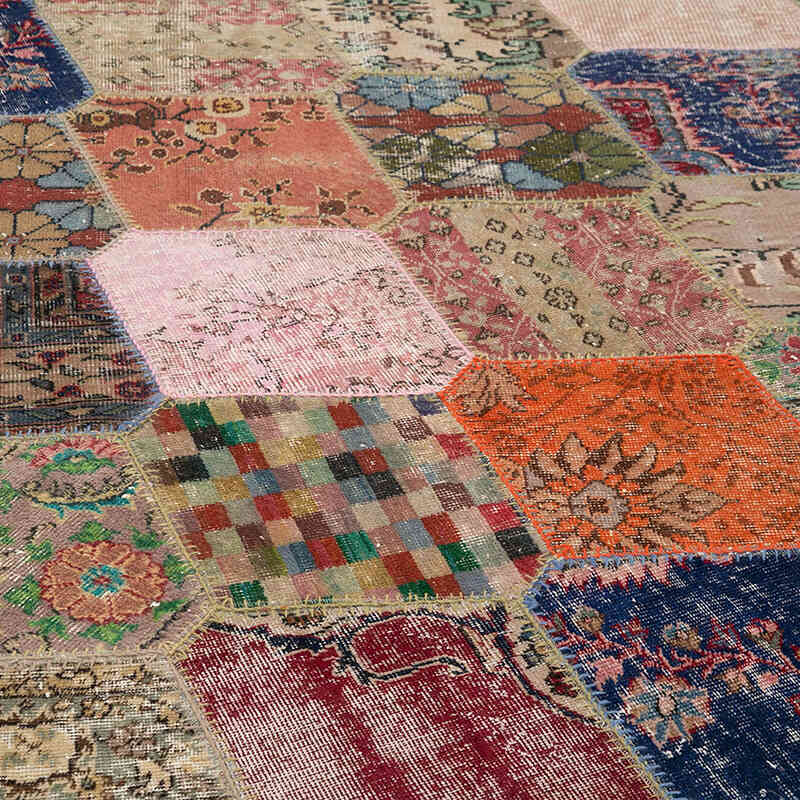 Multicolor Patchwork Hand-Knotted Turkish Rug - 7' 5" x 11' 2" (89" x 134") - K0051326