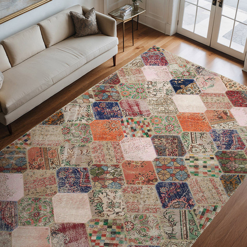 Multicolor Patchwork Hand-Knotted Turkish Rug - 7' 5" x 11' 2" (89" x 134") - K0051326