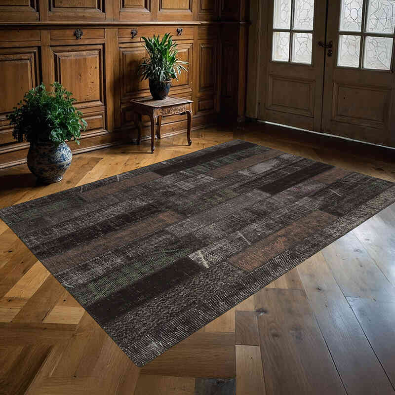 Marrón Alfombra De Retazos Turca Sobre-teñida - 171 cm x 243 cm - K0051328