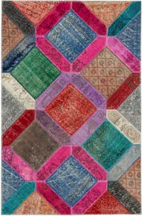 Multicolor Patchwork Hand-Knotted Turkish Rug - 5' 3" x 8'  (63" x 96")