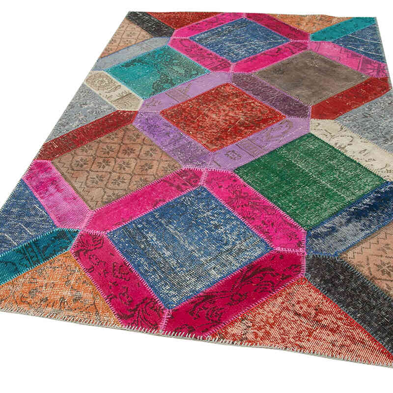 Multicolor Alfombra De Retazos Turca Sobre-teñida - 159 cm x 243 cm - K0051329